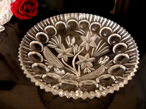 Art Dèco Glasschale Obst-Dessert-Pudding Schale Handschliff florales Muster - Picture 1 of 5