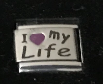 I Purple Heart Love My Life Laser WHOLESALE ITALIAN CHARM Link 9MM K2022BG5 - Image 1 of 2
