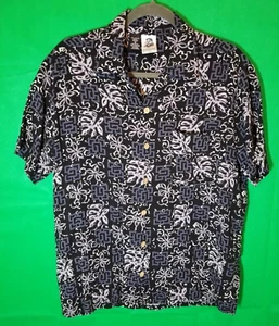 Kennington Size M Ltd. Black Hawaiian Shirt Palm Leaves Floral Island Tropical - Picture 1 of 3
