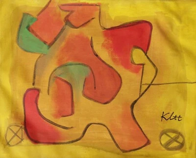 Pintura al óleo expresionista abstracta firmada por Paul Klee sobre lienzo-arte moderno suizo Foto 1 de 4