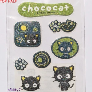 2005 Vintage CHOCOCAT Green Glitter STICKER Sheet Cloth Fabric Rare Sanrio VTHF! - Picture 1 of 5