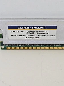 Super Talent D32PB1GJ RAM 1GB PC-3200 DDR-400 184-P N-ECC Desktop Memory- Tested - Picture 1 of 2
