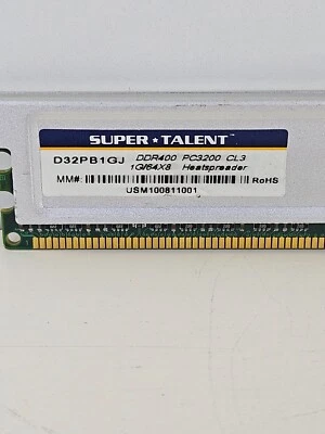 Super Talent D32PB1GJ RAM 1GB PC-3200 DDR-400 184-P N-ECC Desktop Memory- Tested - Image 1 of 2