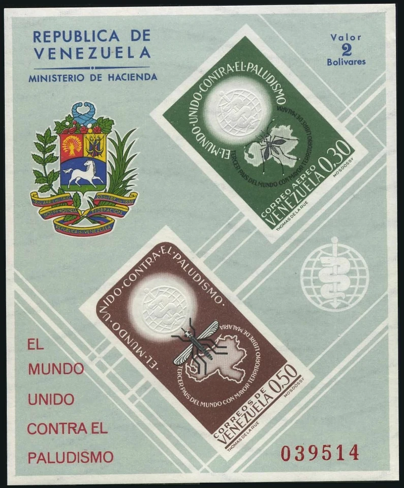 Venezuela C819a, MNH. Michel Bl.10. WHO drive to eradicate Malaria, 1962. - Image 1 of 1