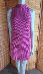 VTG VICKY VAUGHN Junior Pink Metallic Mod 60s Mini Dress size 9 chevron print - Picture 1 of 22
