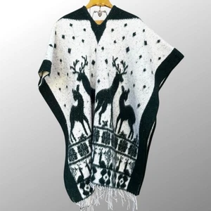 Poncho Manta Vintage Flecos Talla Única Navidad Reno Verde Blanco 74x36 - Imagen 1 de 9