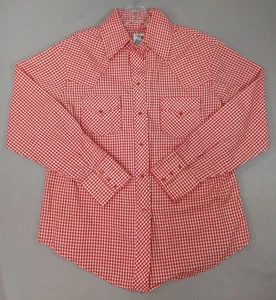 Vintage Lady DJ Western Shirt Damen Medium rot weiß Gingham Pearl Snap USA 70er - Bild 1 von 7