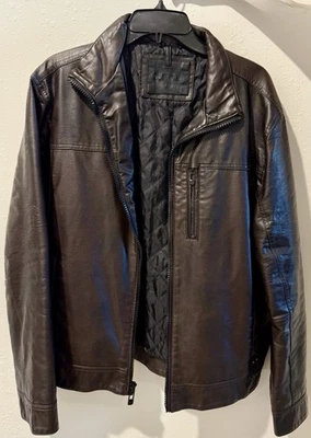 Calvin Klein Men’s Faux Leather Jacket Brown Medium Zip Front Stand Collar - Image 1 of 4