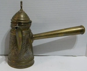 Middle Eastern Dallah Coffee Pot Turkish Ornate Brass Long Handle Clean - Picture 1 of 4