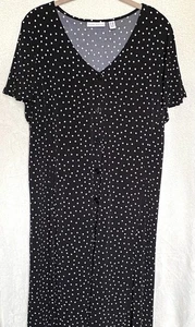 Susan Graver Large Petite Black White Polka Dot Print LK Button Front Dress - Picture 1 of 8