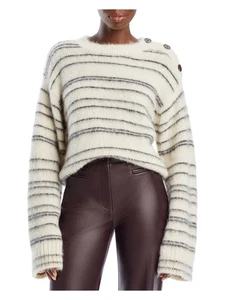 REBECCA TAYLOR Womens Beige Striped Long Sleeve Crew Neck Sweater M - Picture 1 of 6