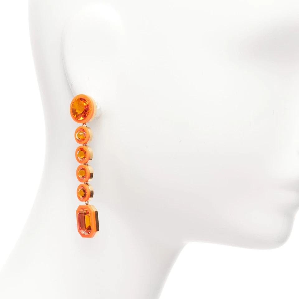 OFF WHITE neon orange gold logo jewel rhinestone drop pin earrings pair - Image 1 of 1