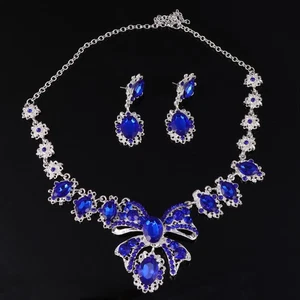 Rhinestone Pearl Necklace Earring Set Bride Alloy Crystal Jewelry - Picture 1 of 12