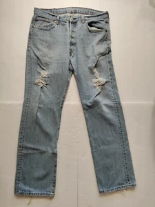 Levi's 501 Men's Destroyed Holey Light Blue Cotton Straight Jeans 38 x34 - Picture 1 of 12