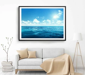 Blue Ocean Print, Sea Wall Art, Blue Sky Framed Beach Wall Art, Coastal - Bild 1 von 5