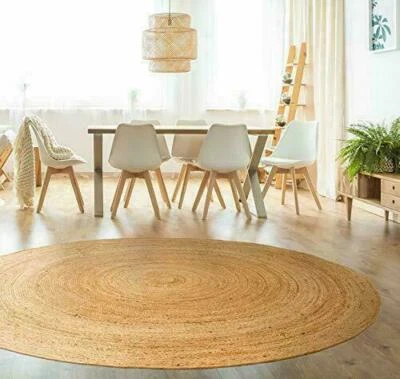 JUTE RUG CARPET ROUND NATURAL HANDMADE Reversible Braided Strip style HEMP Rug - Image 1 of 4