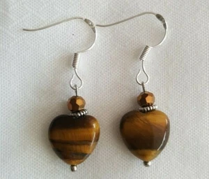 Handmade in USA. Cute!! Heart shape Tiger Eye's earrings - FREE SHIPPING! - Picture 1 of 3