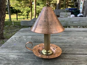 Vintage Copper Arts & Crafts Table Lamp Handmade Finger Lamp No Cord - Picture 1 of 6