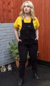 Run & Fly Black Cord corduroy Dungarees UNISEX stretch BLACK Retro Skate 80s 90s - Picture 1 of 9