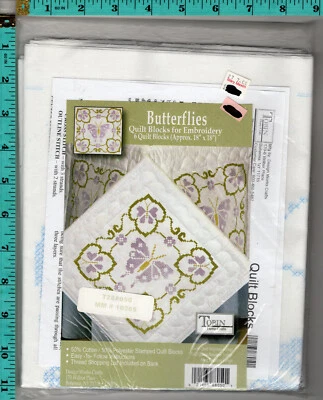 "Butterflies" Tobin Home Crafts Quilt Blocks for Embroidery # T288050 BRAND NEW! - Image 1 of 3
