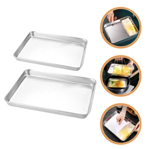2 Pcs Stainless Steel Steamer Flat-bottom Tray Fruit Banquet Child - Picture 1 of 12