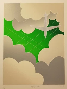 Flying Over von Thom De Jong (70er 80er niederländischer NYC Künstler) Flugzeug Landschaft - Bild 1 von 12