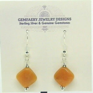 Sterling Silver Natural Red AVENTURINE Gemstone Earrings #2634...Handmade USA - Picture 1 of 7
