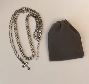 Mens Double Layer Cross Necklace Stainless Steel Chain Hip Hop Unisex Women New - Picture 1 of 13