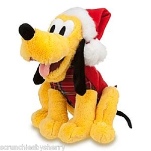 Disney Store Pluto Christmas Plush Toy Red Plaid Hat Shirt 2012 New - Picture 1 of 4