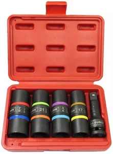 5pc 1/2" DR. Thin-Wall Flip Impact Socket Set Auto Rims Tires Lug Nuts CR-MO - Picture 1 of 3