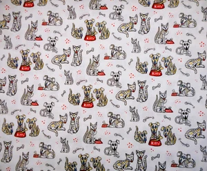 Halloween Fabric By Half-Yard Dogs Cats Sugar Skull Bones White Premium Cotton C - Picture 1 of 2