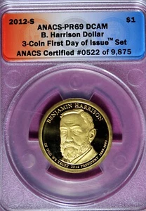 2012 - S ANACS PR69 DCAM Benjamin Harrison Presidential Dollar! #B45724 - Picture 1 of 2