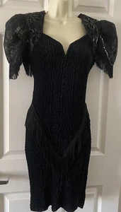 Women Vintage Velvet Black Cocktail Evening Party Dress S/M - Picture 1 of 12