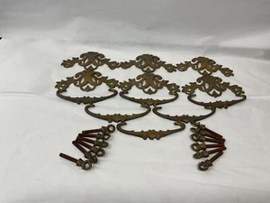 Vintage/Antik Blumenmotiv zweiteilig Messing Schubladengriffe 6er Set #300 - Bild 1 von 10