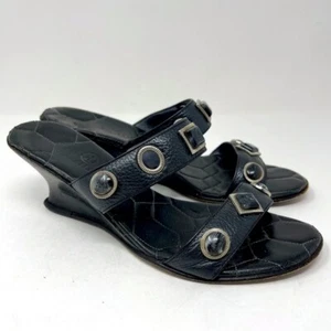 Cole Haan womans Vintage wedged heels 6B BoxS jeweled black leather - Picture 1 of 8