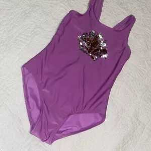 CAT & JACK, GIRLS SWIMSUIT, PURPLE, REVERSIBLE SEQUIN, SHELL, SIZE 10/12 (L) - Picture 1 of 5