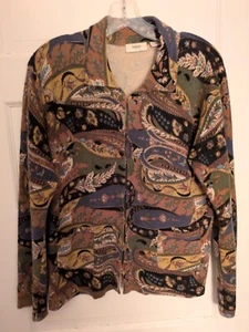 Neiman Marcus Vtg L Cashmere Collar Sweater Blouse Paisley Multi Hook Closures - Picture 1 of 12