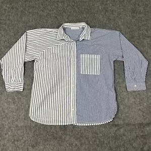 And Now This Women’s Button Up Shirt XL White Blue Striped Long Sleeve Collared - Picture 1 of 5