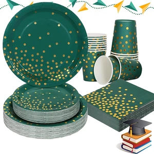 Green and Gold Party Decorations, 200Pcs Emerald Green Plates and Napkins Party - Picture 1 of 12