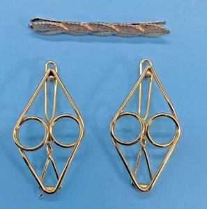 Gold-Tone 2 Gold-Tone Wire Design Hair Clips & 1 Leaf design Bobby Pin VTG - Picture 1 of 14