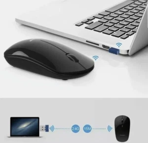 Tecknet Slim 2.4G USB Wireless Slim Cordless Optical PC Laptop Mouse BLACK WM008 - Picture 1 of 5