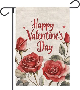 Happy Valentines Day Garden Flag 12X18 Inch Double Sided outside Roses Flowers D - Picture 1 of 6