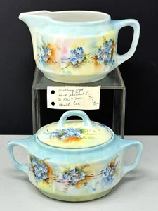 Antique 1915 Wedding Gift Hand-Painted Porcelain KPM German Creamer & Sugar Bowl - Picture 1 of 8