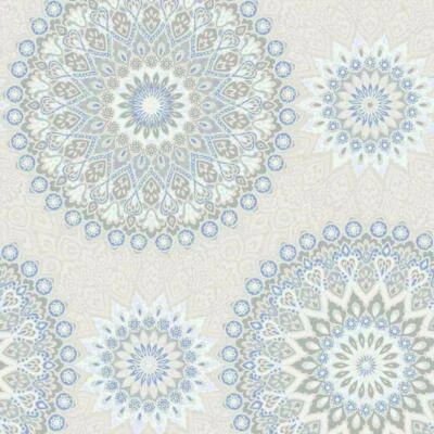Holden Glitter Medallion Blue Cream Wallpaper Abstract Aztec Motif Textured - image 1 of 4