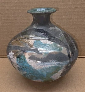 Yvonne Edwards Tucker Afro Raku Keramik Vase signiert 1993 5-3/4" - Bild 1 von 10