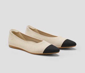Vivaia Two Tone 'Aria' Ballet Flats Size 39 AU 8 Comfort Pointed Toe Shoes Beige - Picture 1 of 14