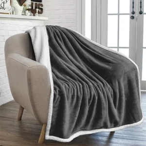 Sherpa Fleece Throw Blanket for Couch, Dark Grey, Plush Soft Fuzzy Sofa Blank... - Picture 1 of 9