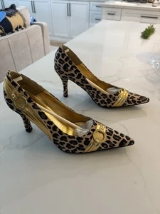 COUP D'ETAT Leopard Print Brown Stiletto Heels Pump Shoes 8W - Picture 1 of 9