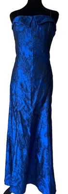 Vestido de Noche Neiman Marcus Chetta B Azul Floral Talla 10 Nuevo con Etiquetas Foto 1 de 4