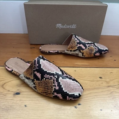 Nuevo en caja Madewell talla 9 mulas serpiente cuero en relieve sin cordones AH704 pétalo olvidado Foto 1 de 4